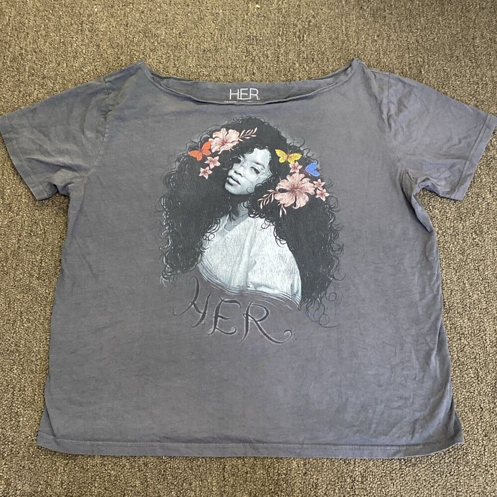Womens H.E.R. Gray Graphic T-shirt Large Cotton‎